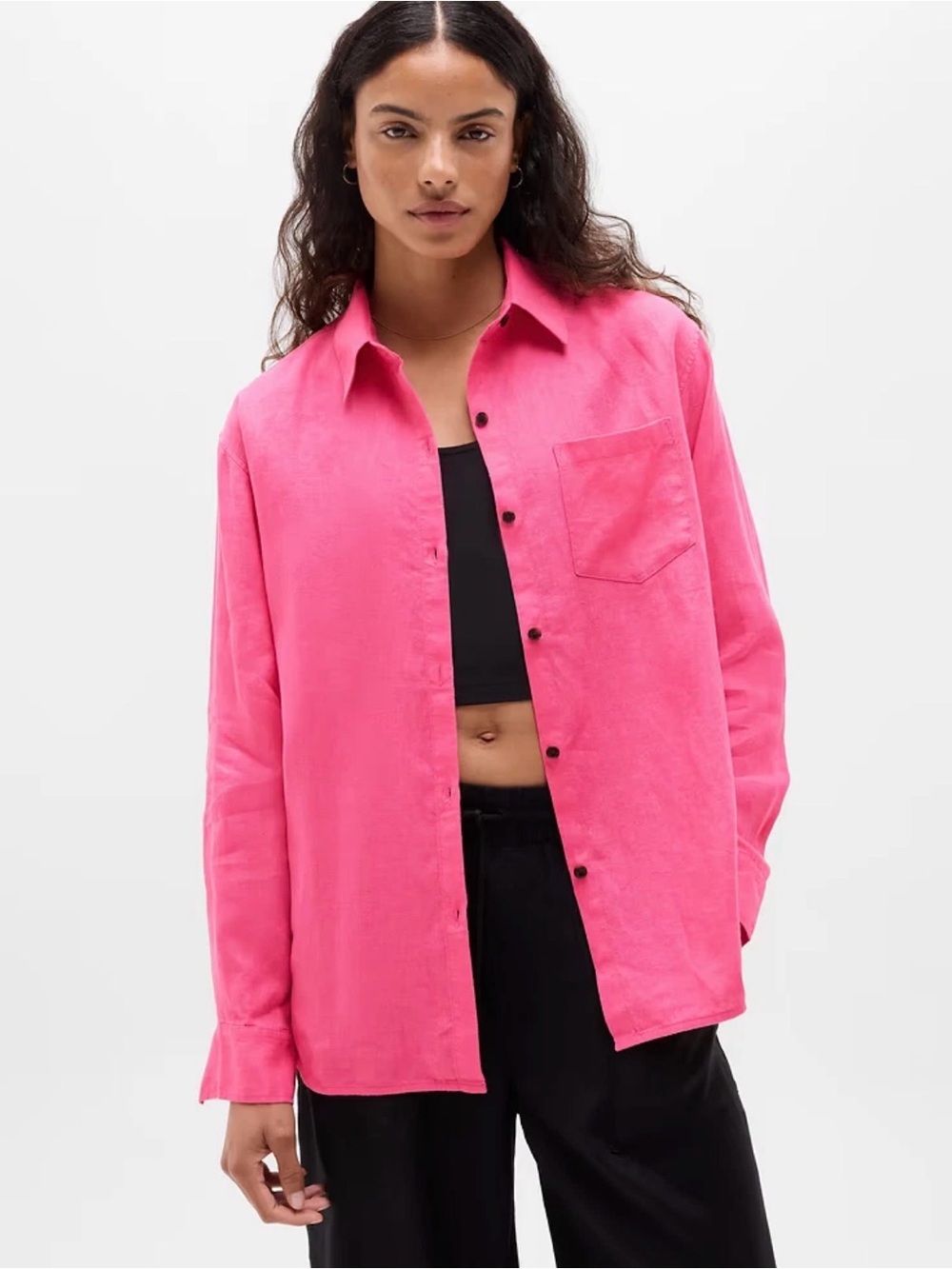 NWT Athleta Retreat Linen Cerise Shirt Size Small